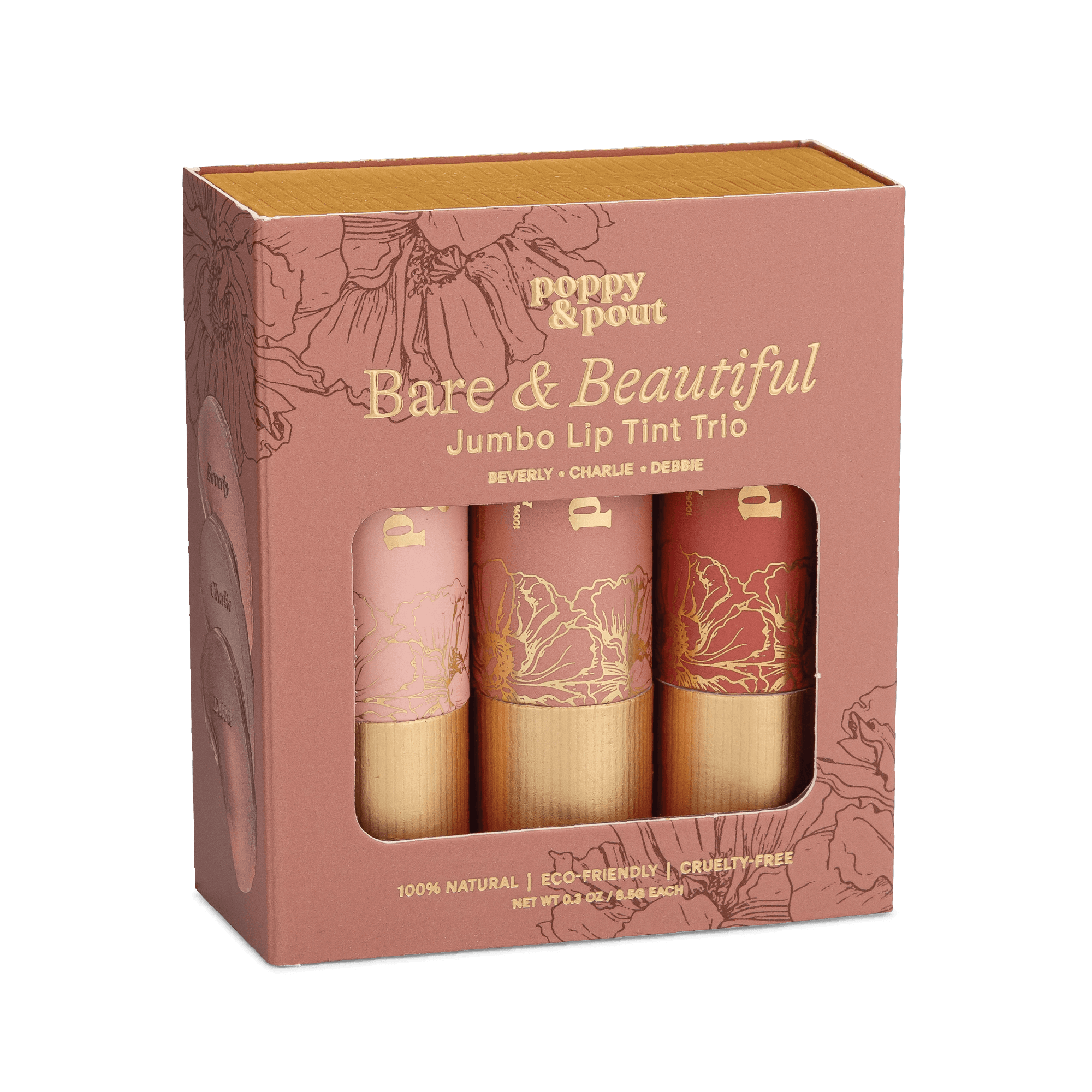 Lippy、ハーティベアセット Gift Set, Lip Tint Trio, Bare & Beautiful – Poppy & Pout
