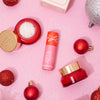 Candy Cane Fluff Lip Scrub, Lip Mask, and Lip Balm on a pink Christmas background., 3 of 4