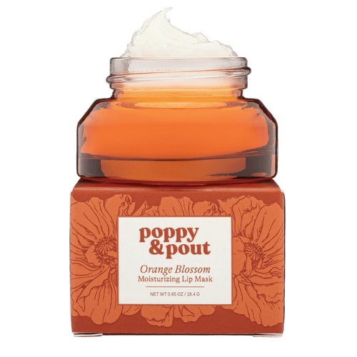 Orange blossom lip mask in orange glass jar on box