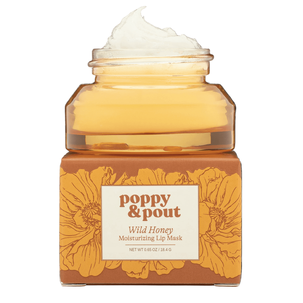 Wild Honey lip mask yellow glass jar on box