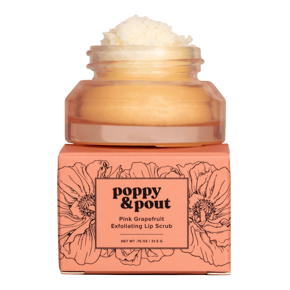 Poppy & Pout Lip Scrub on product box